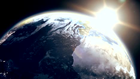 highly detailed realistic epic sunrise over planet earth 3d animation