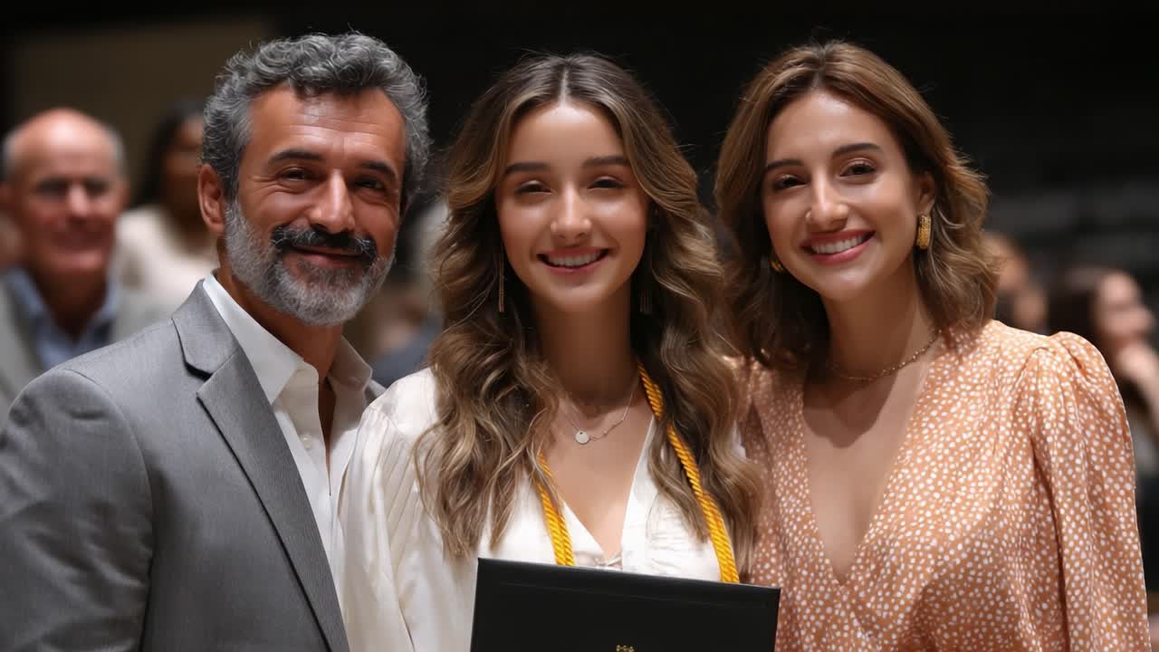 Celebração de Conquistas: Um Momento Familiar Feliz na Formatura, Destacando a União e os Laços Compartilhados Entre Entes Queridos em um Evento Histórico e Orgulhoso.
