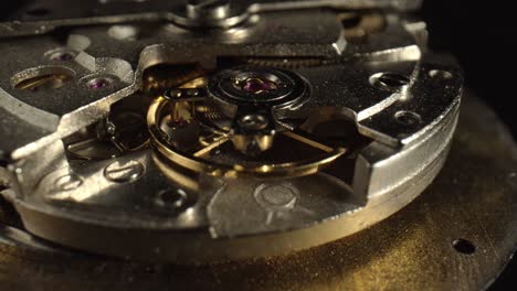 the mechanism of the vintage watch in the dark background, close-up. the concept of workshops for the repair and manufacture of watches.