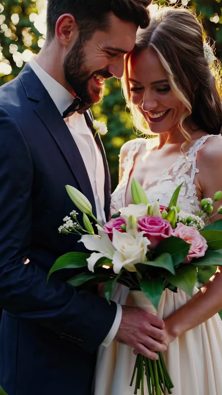 Romantic close-up video shot of a joyful couple embracing outdoors, captured from a slightly low