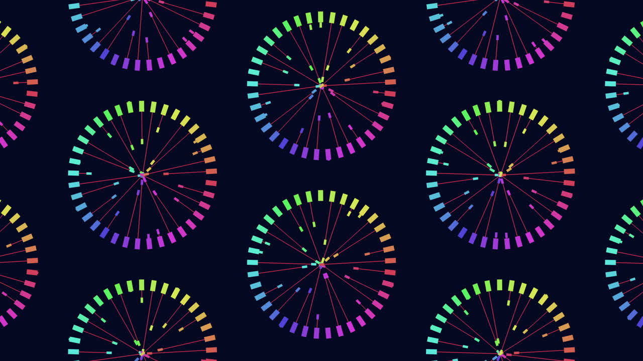 patrones de ruedas coloridas en un fondo oscuro