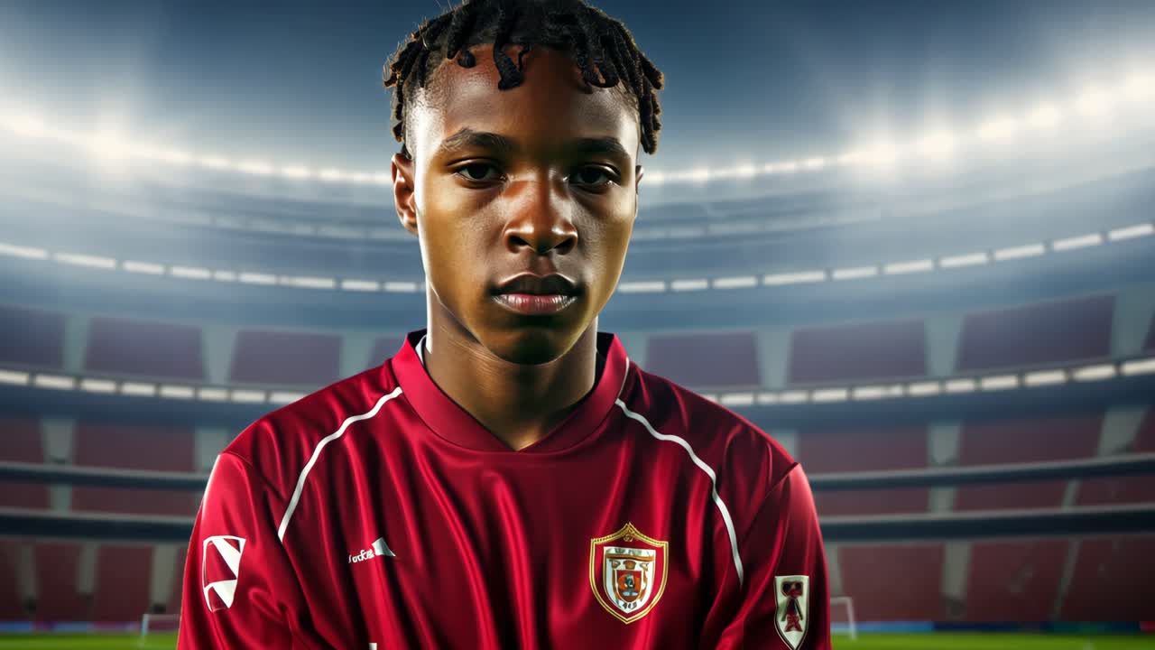 retrato de un joven jugador de fútbol en el estadio