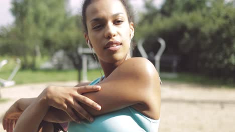 beautiful woman stretching hands