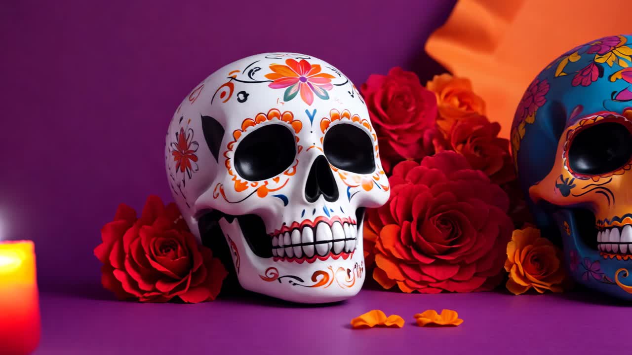 día de las calaveras de azúcar muertas con flores