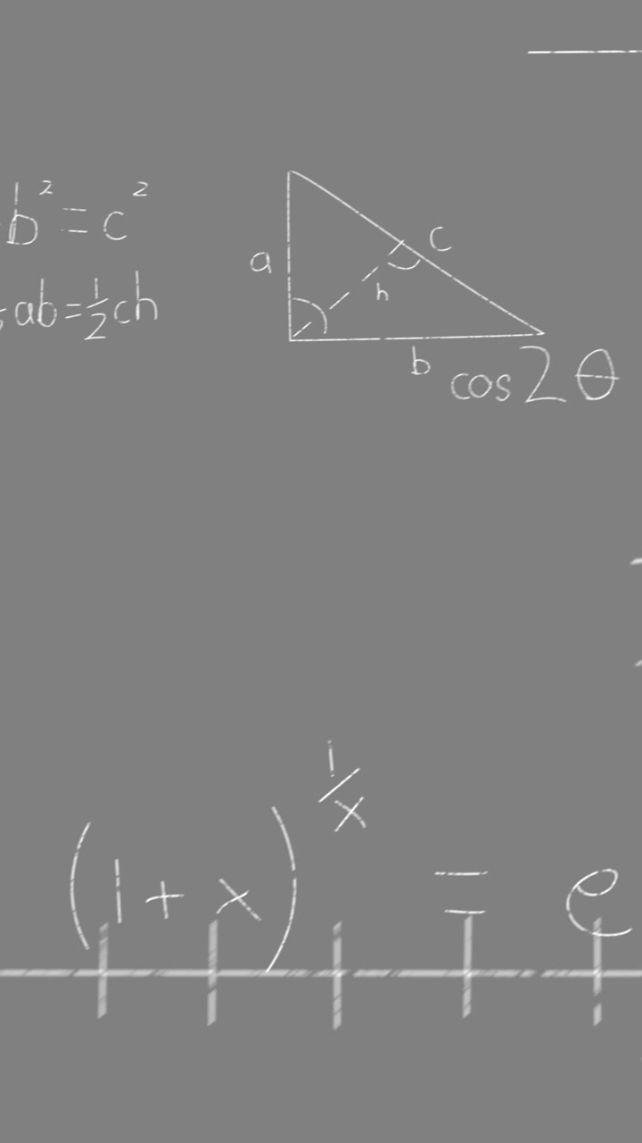 Digital animation of mathematical equations and formulas floating against grey background
