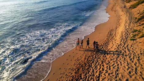 tourists running at beach 4k