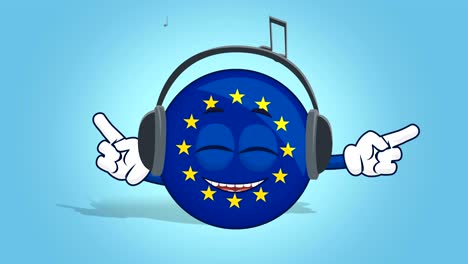 cartoon european union icon flag listen music with face animation