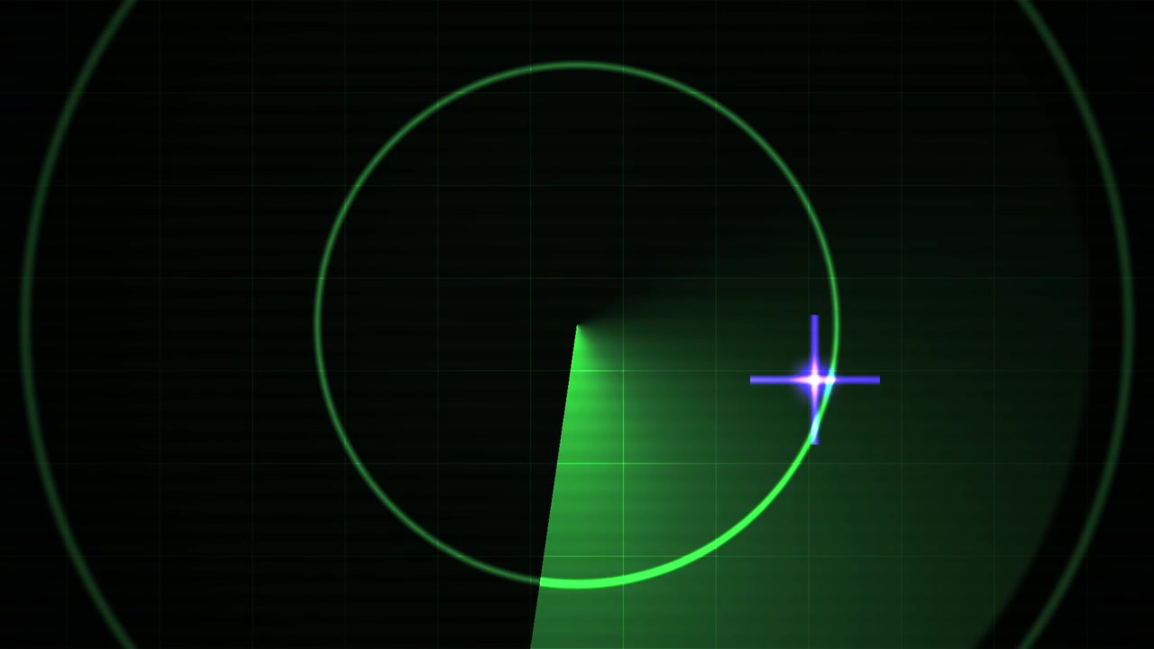 Pantalla de radar verde escaneando objetivos con ecos