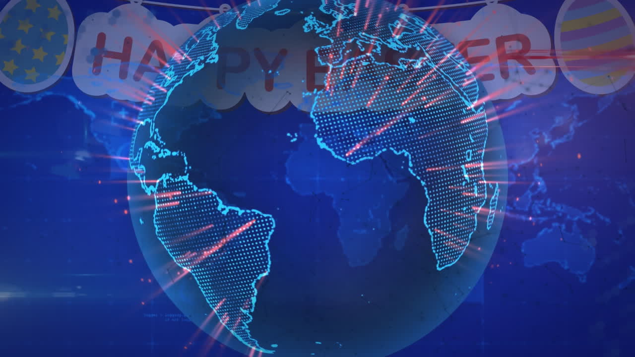 세계 지도 위의 애니메이션 행복한 부활절  ⁇ 너