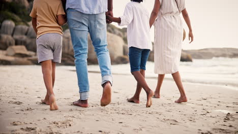 walking, happy family on beach together