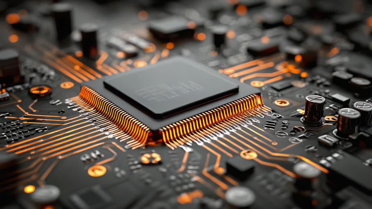 Exploring the Intricate Details of a High-Tech Microprocessor on a Circuit Board, Showcasing the Elegance of Modern Electronics and Integrated Systems