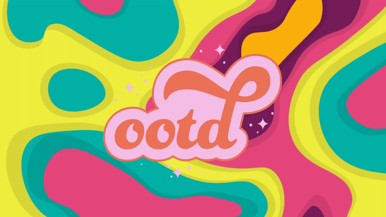 animación del texto ootd sobre el patrón retro de neón