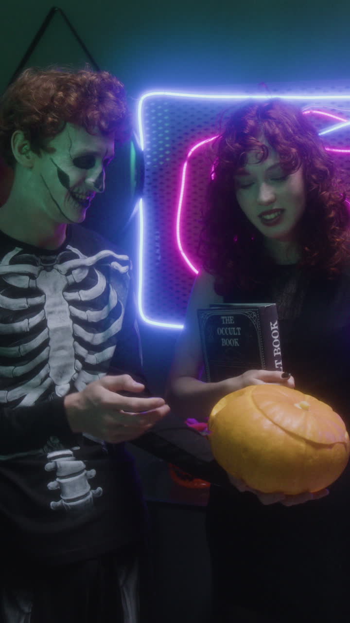 Halloween party with costumes and decorations