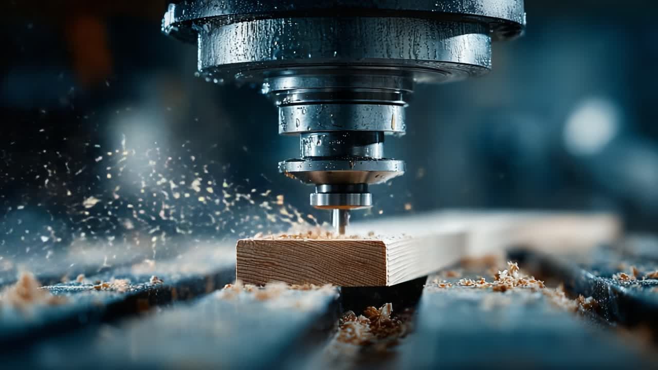 Precision Woodworking: High-Tech CNC Mill in Action Creating Intricate Designs with Clean Cuts and Effortless Efficiency Captured in a Stunning Close-Up Shot