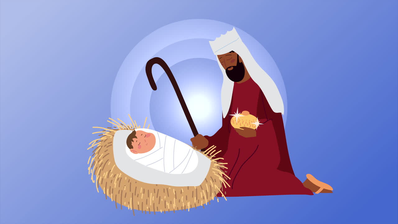 escena de la natividad con un pastor de piel oscura