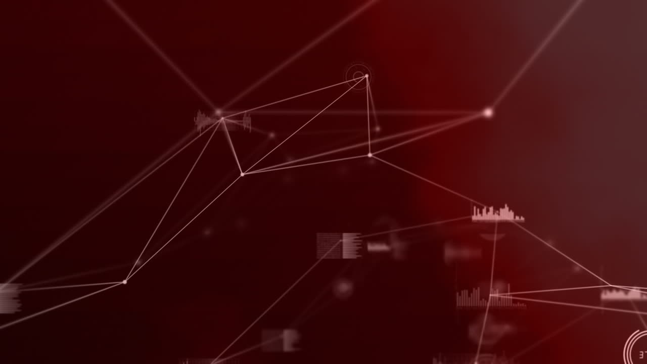 animación de la red de conexiones sobre la estadística en fondo oscuro