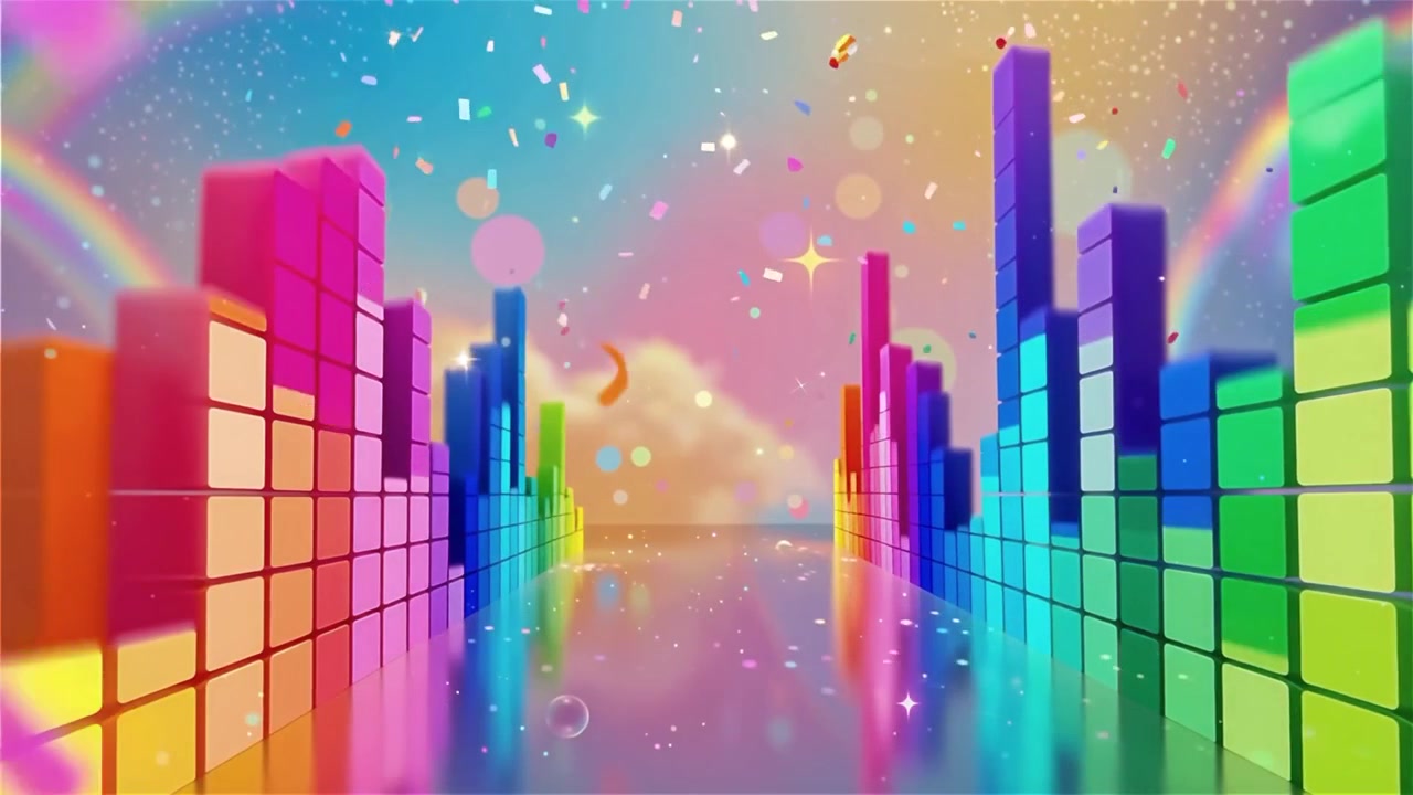 Fundo Futurista com Visualizador de Equalizador de Música Neon Arco-Íris.