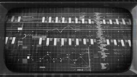 animación del procesamiento de datos e interferencia sobre fondo negro