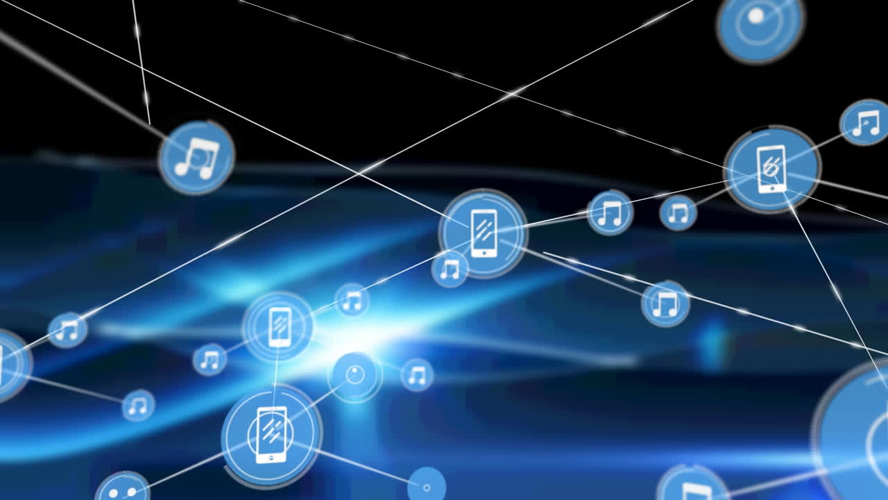 블루 스크린 위의 아이콘으로 연결 네트워크의 애니메이션