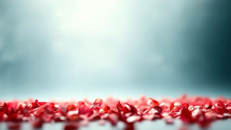 Red petals on smooth surface. Red flower petals scatter on a smooth surface, reflecting soft light for a serene atmosphere.