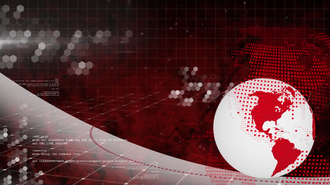 animación del globo y procesamiento de datos sobre fondo negro.