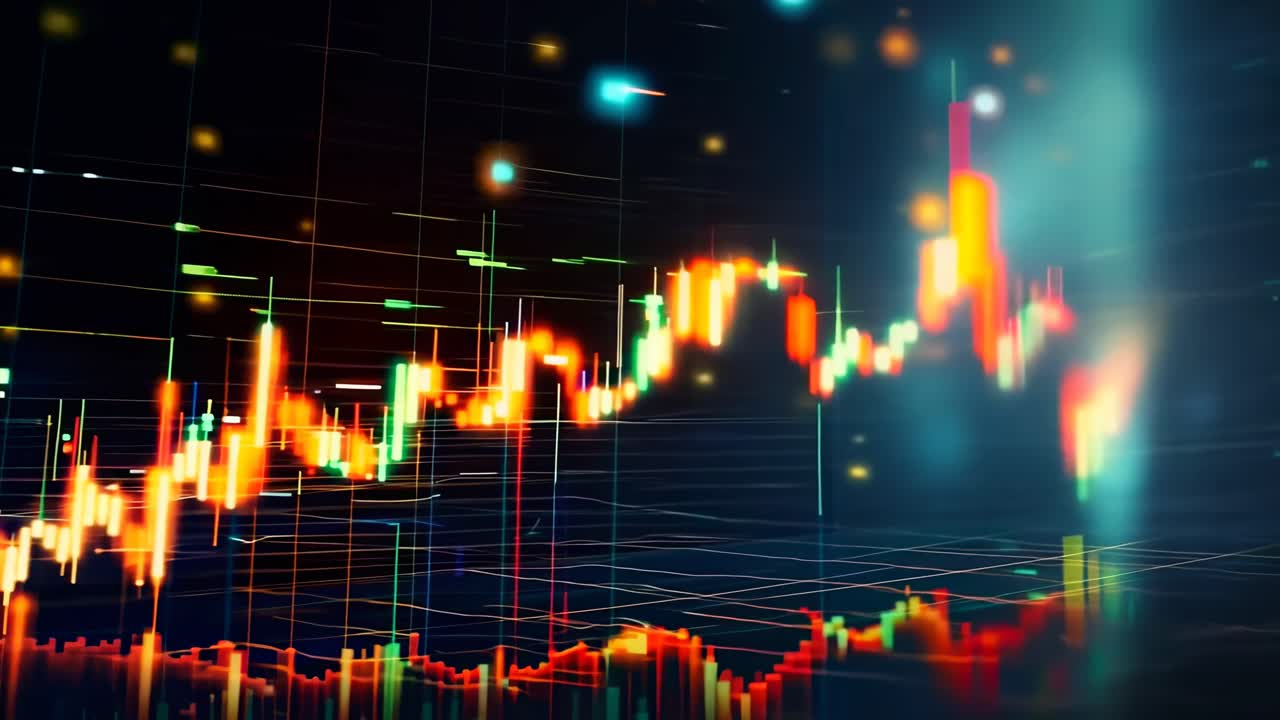Dynamic video concept of financial data with glowing graphs and charts