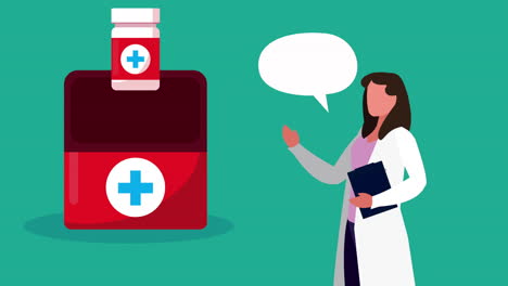 female doctor professional with medical kit