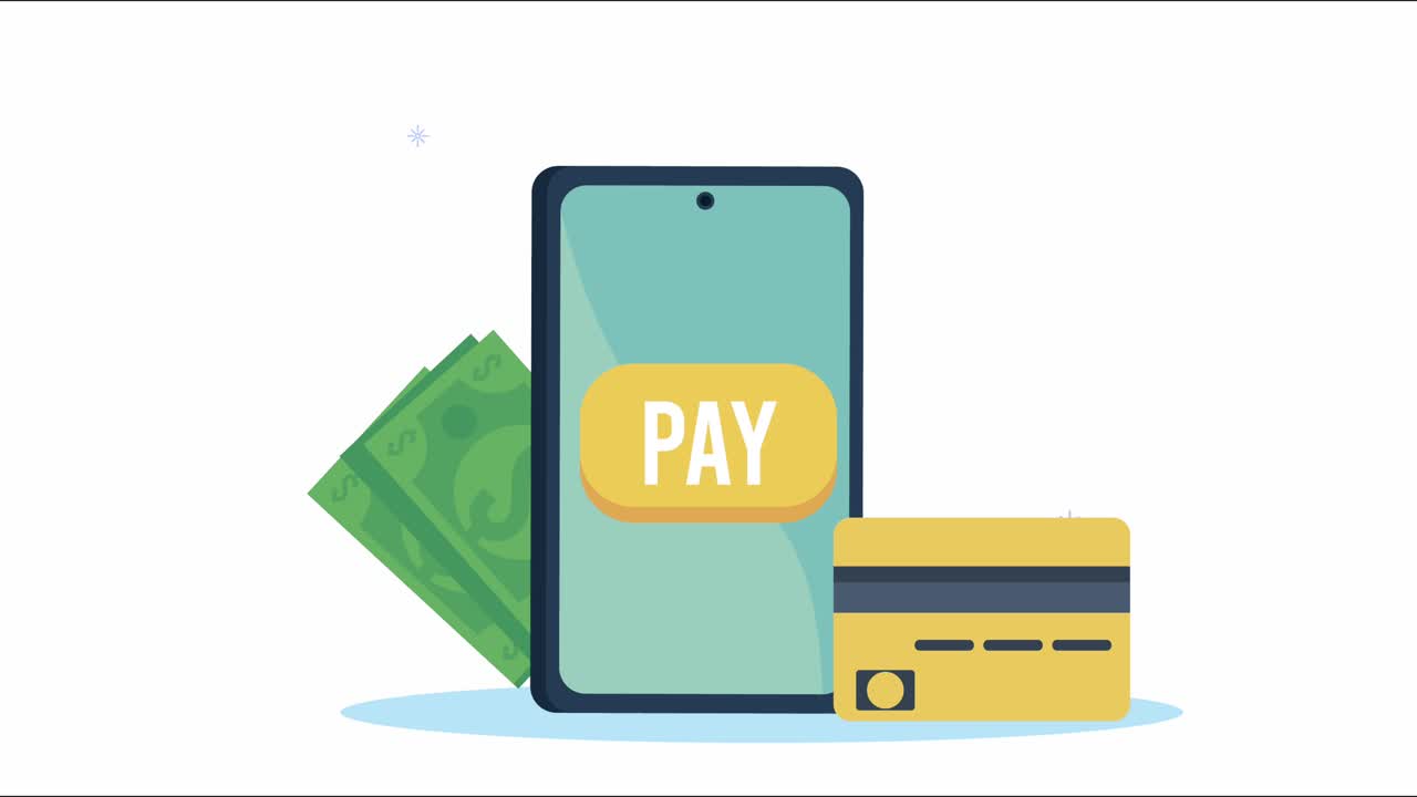 ecommerce animation with smartphone and cards