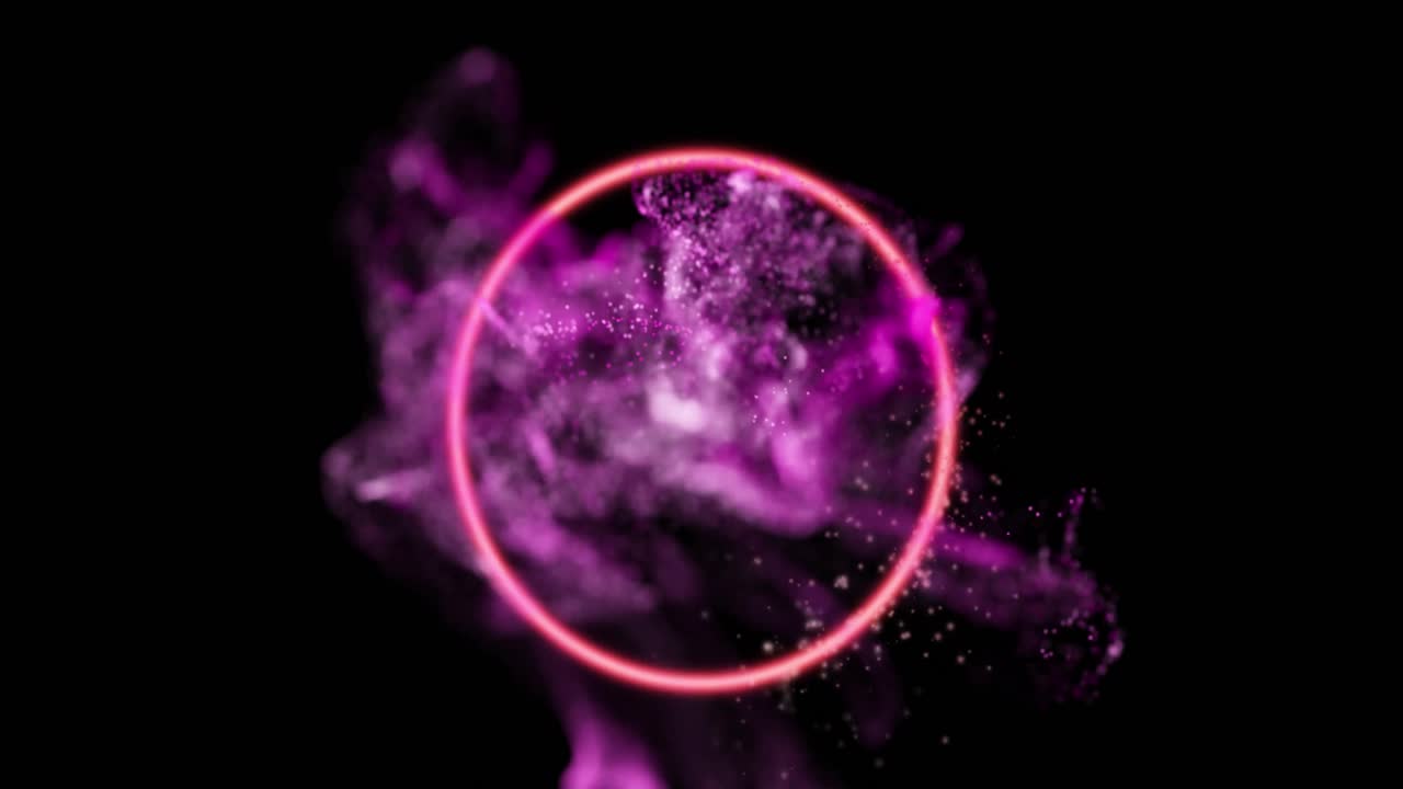 animación de un círculo de neón sobre un fondo negro con humo