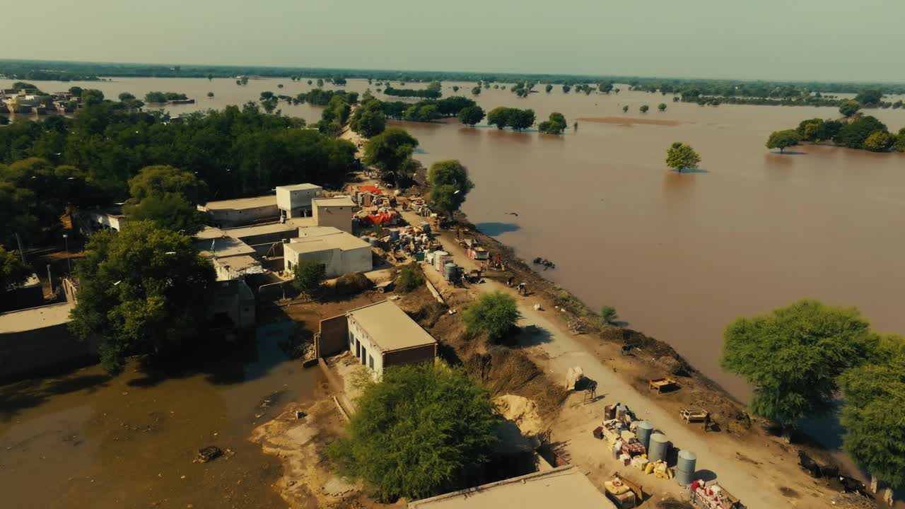Aerial view of severe flooding in Jalalpur Pirwala Punjab Pakistan