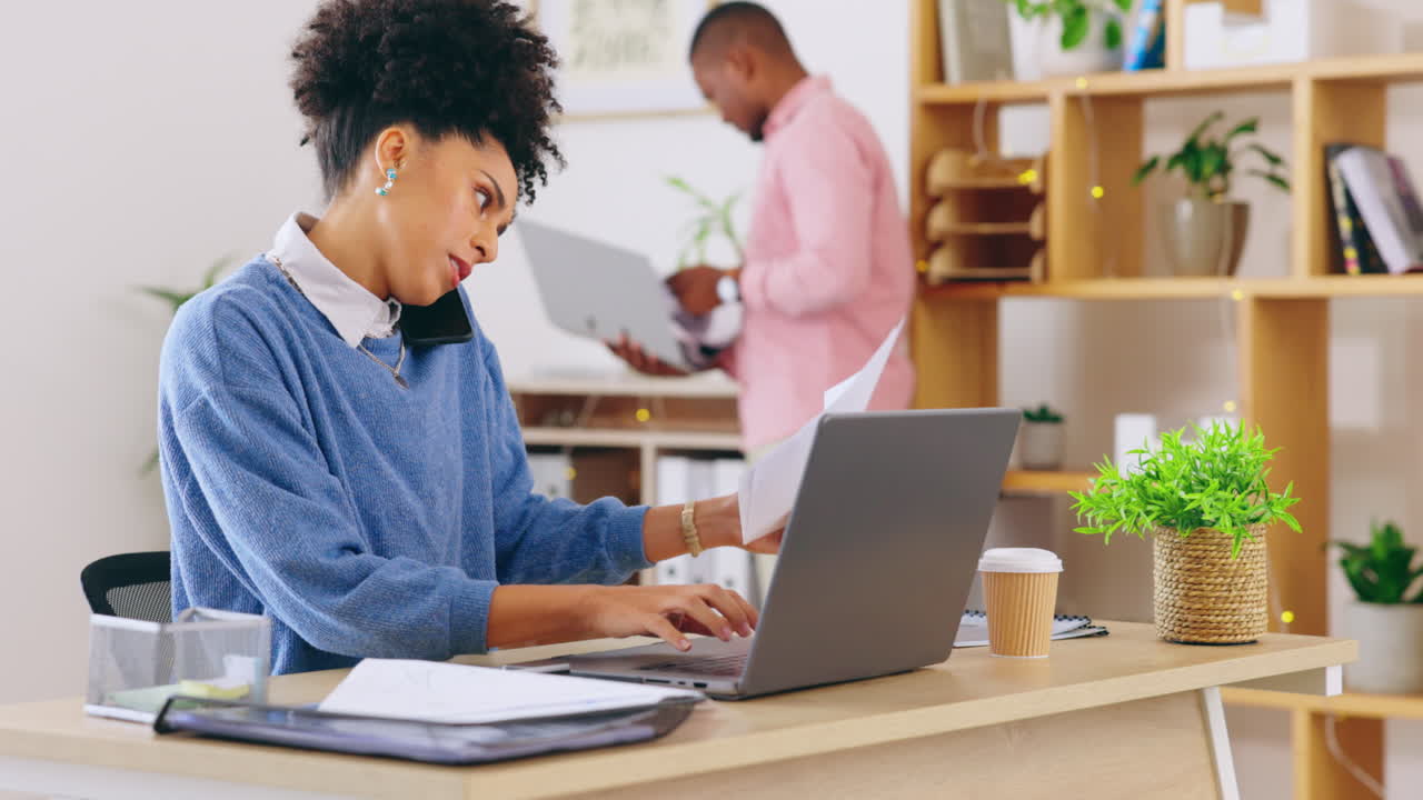 Business, phone call and woman with documents