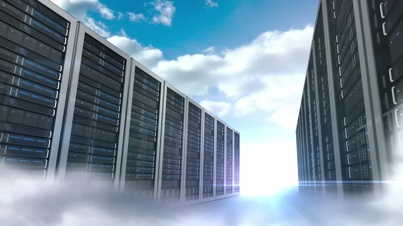 Animation of lights and clouds over servers