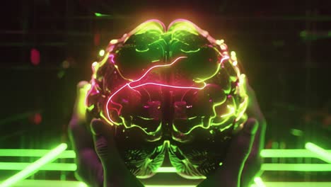 glowing human brain in hands