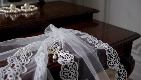 elegant wedding veil with pearls and lace
