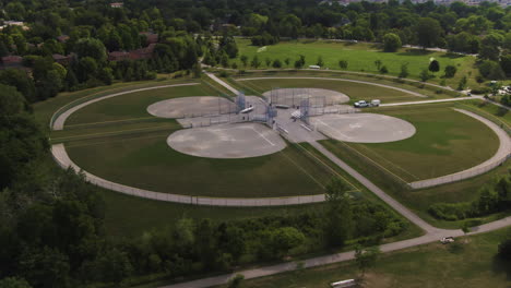 an aerial shot of a baseball playground in one of the parks in toronto