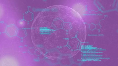 animación del globo y procesamiento de datos científicos en fondo rosa