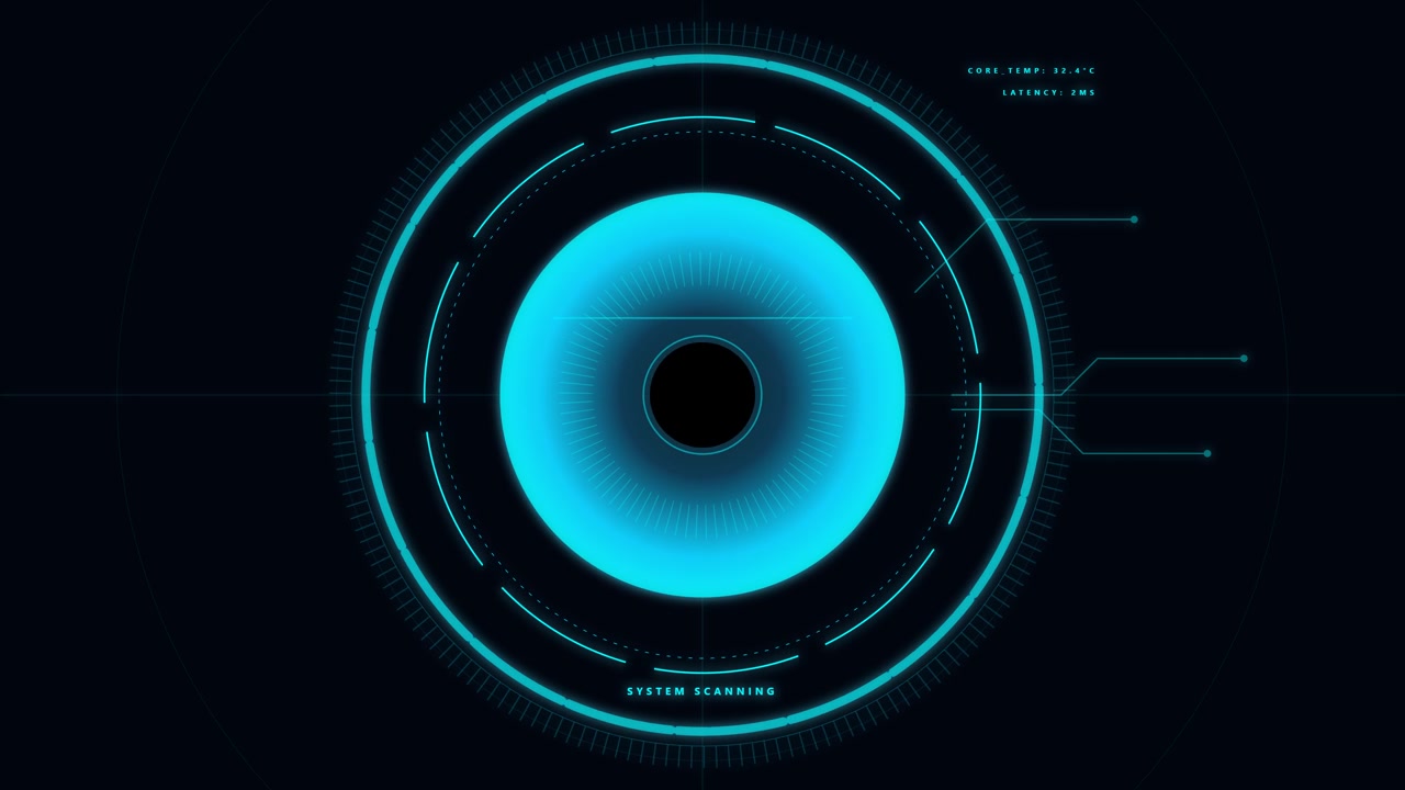 Futuristic Digital Eye Scanner Interface with Glowing Blue HUD
