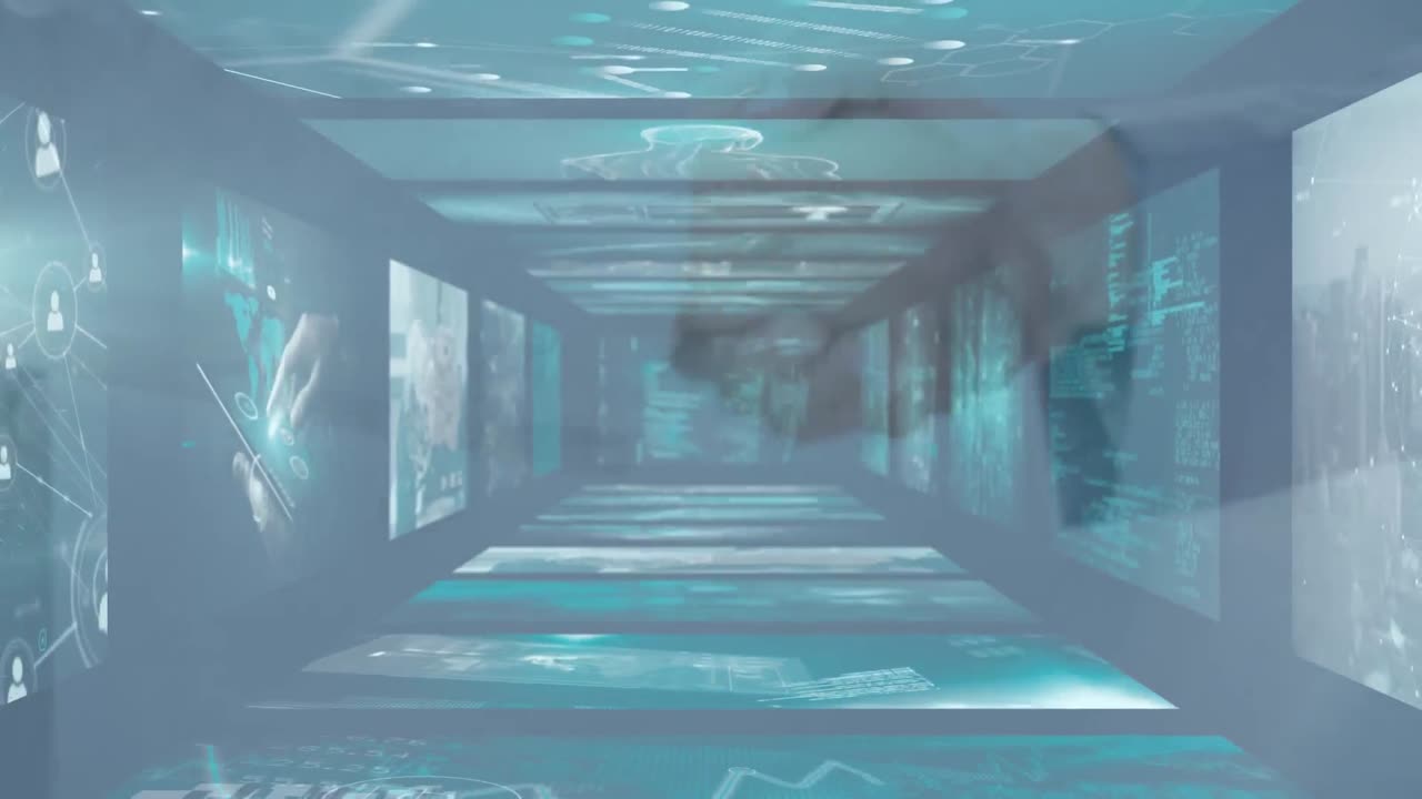 비즈니스맨의 손짓을 통해 데이터 처리를 하는 화면의 애니메이션