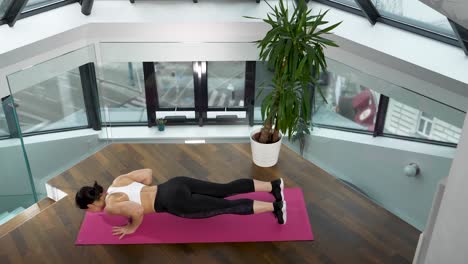 haciendo flexiones mientras empuja su cuerpo arriba y abajo para fortalecer su núcleo, la mujer está haciendo su rutina de fitness en un gimnasio