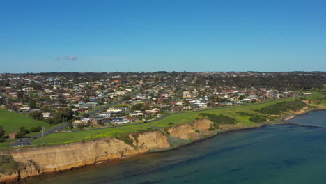 aerial orbital of the costal township of clifton springs, australia