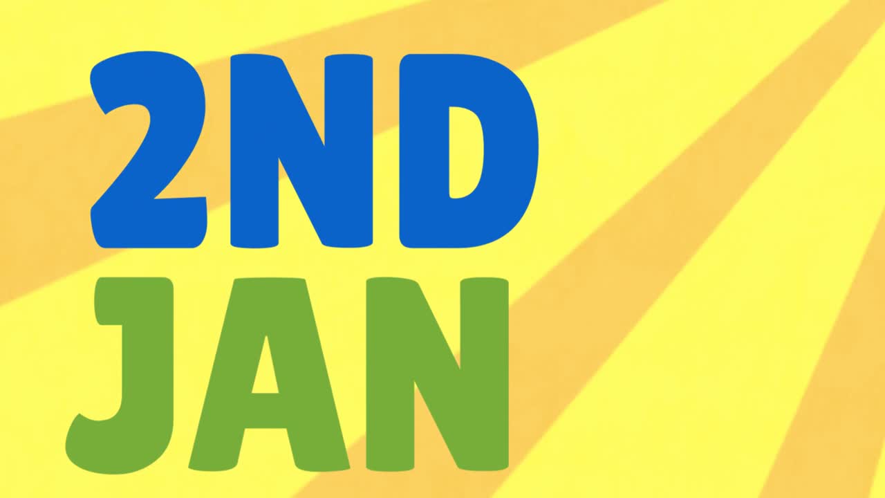 animación del texto del 2 de enero sobre fondo amarillo