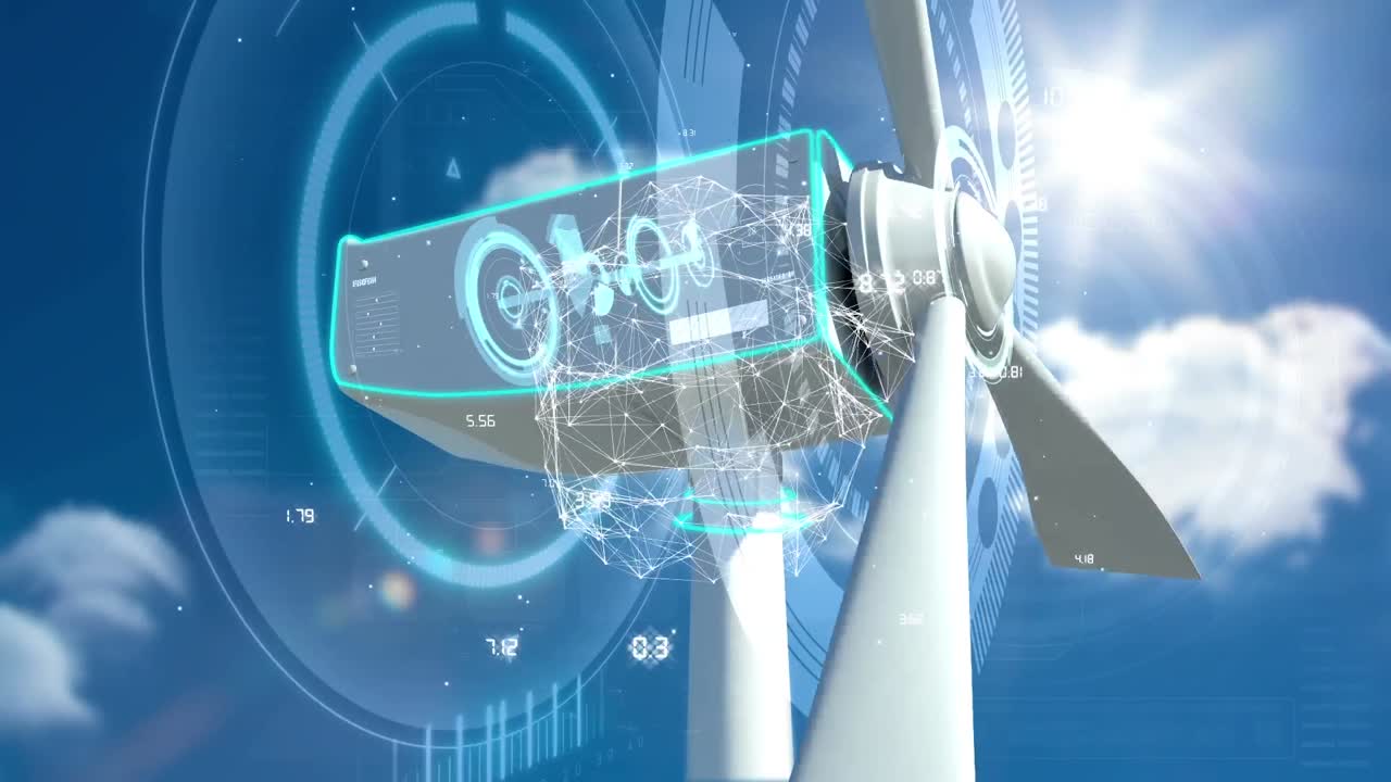 풍력 터빈 위의 범위 스캐닝의 애니메이션