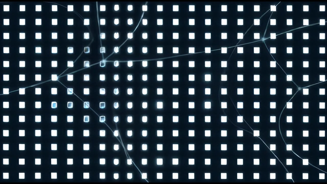 Glowing Digital Grid with Cracks and Light