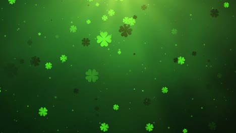 loopable dynamic green background with floating shamrocks and rotating four-leaf clovers – festive st. patrick's day animation