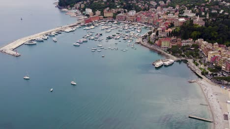 aerial of tourist resort town santa margherita ligure harbour with yachts