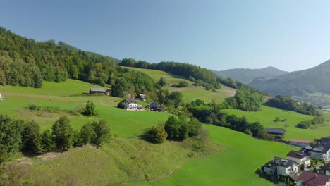 aerial view of landscape and rural settlement in springtime