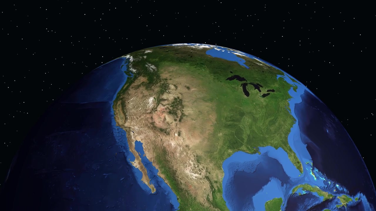 Digital globe rotates and zooms into North America, highlighting Lakewood Colorado with informational text
