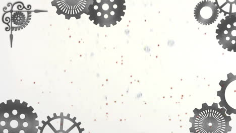 animation of spots and cogs moving on white background