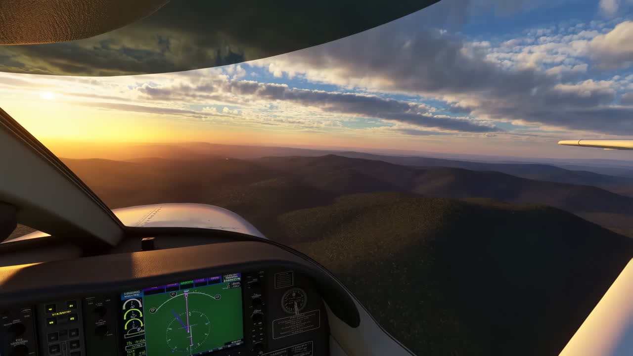Sunset View from an Airplane Cockpit