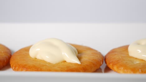 round crackers with mayonnaise